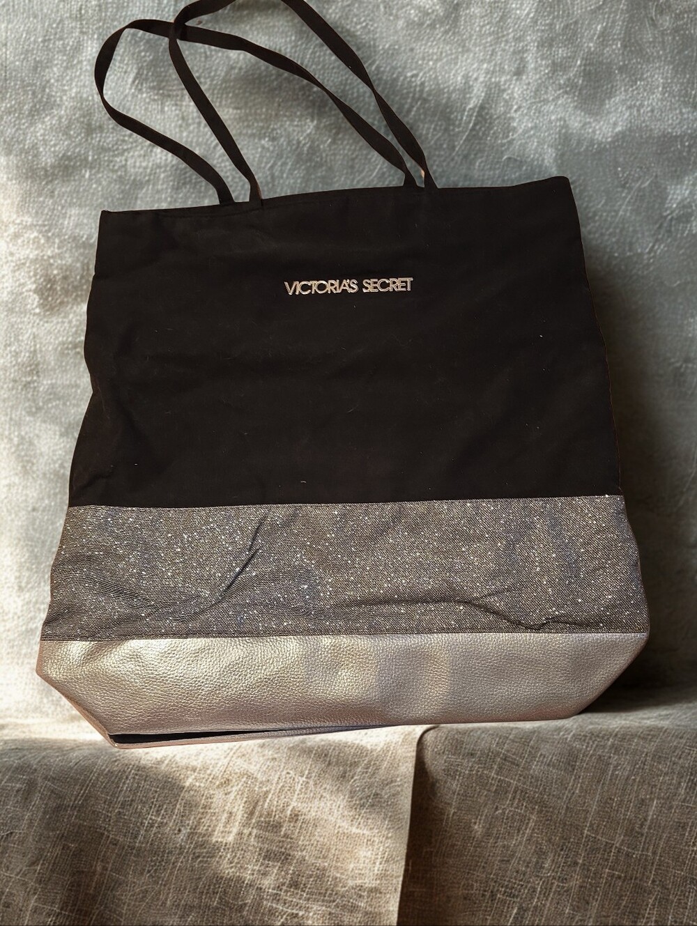 Victoria's Secret Large Tote Bag – Black & Silver